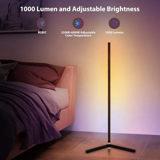 2PCS RGB Corner Floor Lamp, 64.5" RGB Color Changing Mood Light Bluetooth APP and Remote Control Music Sync LED 398 Dimmable