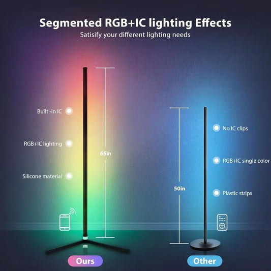 2PCS RGB Corner Floor Lamp, 64.5" RGB Color Changing Mood Light Bluetooth APP and Remote Control Music Sync LED 398 Dimmable